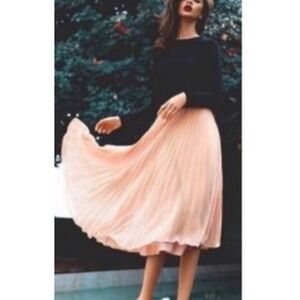 Hunter Dixon Anthropologie blush pink‎ Pleated Midi Skirt Paperbag Waist Tie XS
